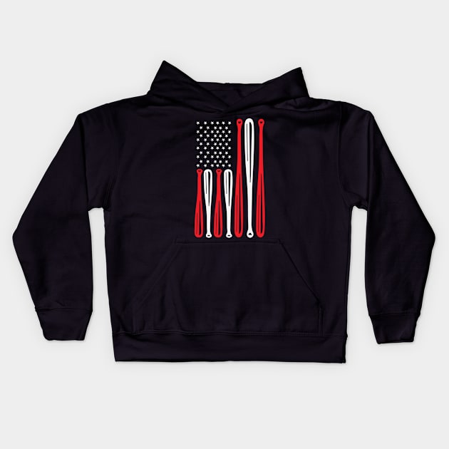 US Flag Baseball Proud and Patriotic Player Kids Hoodie by jonathanptk